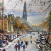 Schaatsers Herengracht bij Westertoren